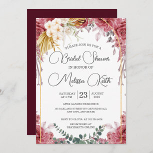 Floral Burgundy Gold Eucalyptus Bridal Shower Invitation