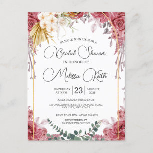 Floral Burgundy Gold Eucalyptus Bridal Shower Postcard