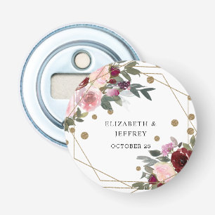 Floral Burgundy Gold Glitter Geometric Wedding Bottle Opener