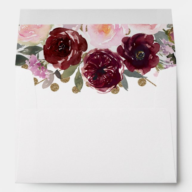 Floral Burgundy Gold Glitter Geometric Wedding Envelope (Back (Bottom))