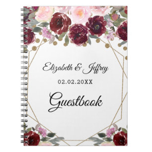Floral Burgundy Gold Glitter Geometric Wedding Notebook