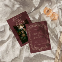 Floral Burgundy Gold Old Money Photo Wedding