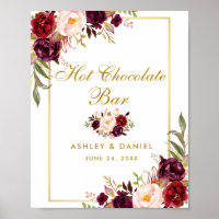 Floral Burgundy Gold Wedding Hot Chocolate Bar