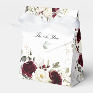Floral Burgundy Greenery Gold Wedding Favour Box