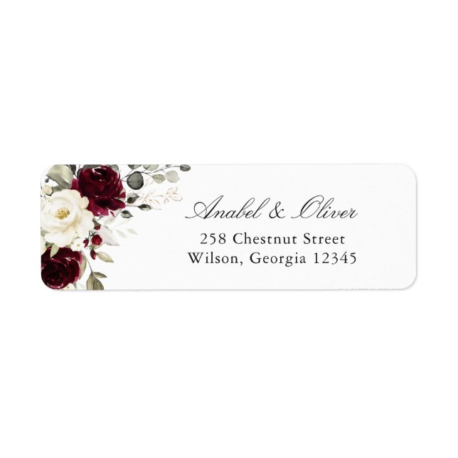 Floral Burgundy Greenery Return Address Label (Front)