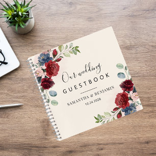 Floral Burgundy Greenery Wedding Guest Book