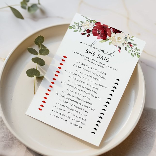 Floral burgundy He said she said bridal game (Creator Uploaded)