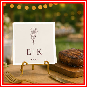 Floral Burgundy & Ivory Monogram Wedding Napkin
