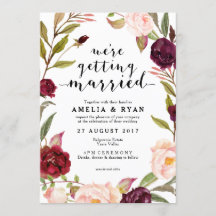 Floral Burgundy Leafy Wedding Invitation