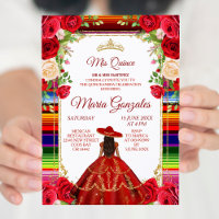 Floral Burgundy Mexican Girl Mis Quince Invitation