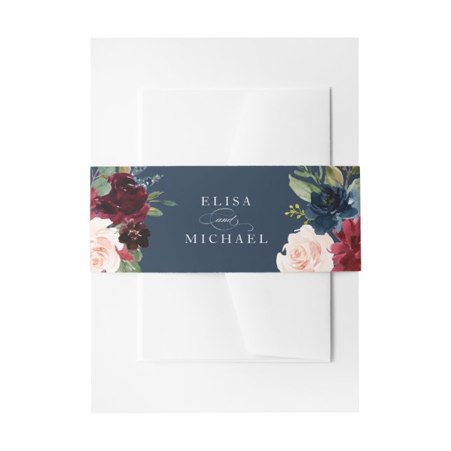 Floral Burgundy Navy Blush Elegant Invitation Belly Band (Front Example)