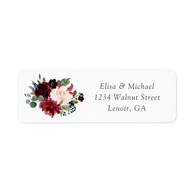 Floral Burgundy Navy Elegant Wedding Address (Front)