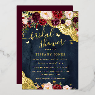 Floral Burgundy Navy Gold Lace Bridal Shower