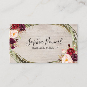 Floral Burgundy Peony Blush Rustic Business Card