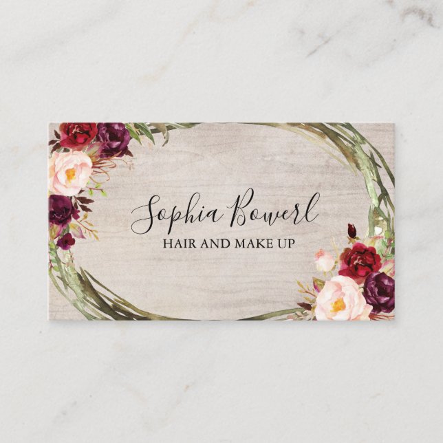 Floral Burgundy Peony Blush Rustic Business Card (Front)