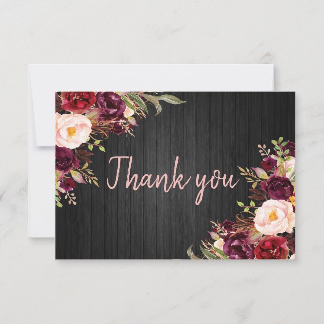 Floral Burgundy Peony Thank You Card (Front)
