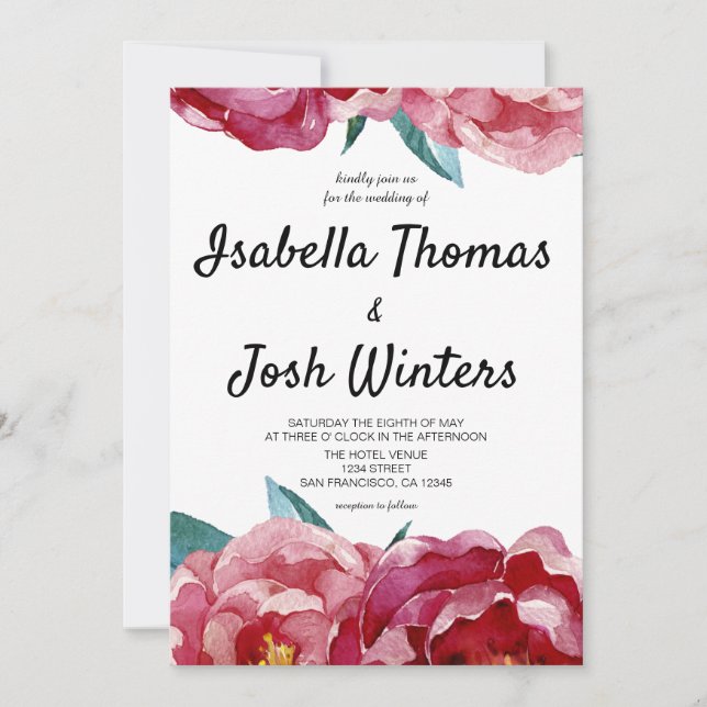 Floral Burgundy Peony Wedding Invitation (Front)