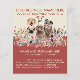 Floral Burgundy Pet Sitter Boarding Groomer Dogs Flyer