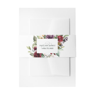 Floral Burgundy, Pink, and Eggplant Invitation Belly Band