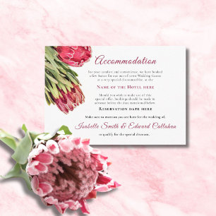 Floral Burgundy Pink Proteas Wedding Accommodation Enclosure Card