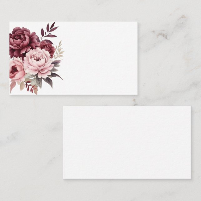 Floral Burgundy Pink Watercolor Peony Wedding Place Card (Front/Back)