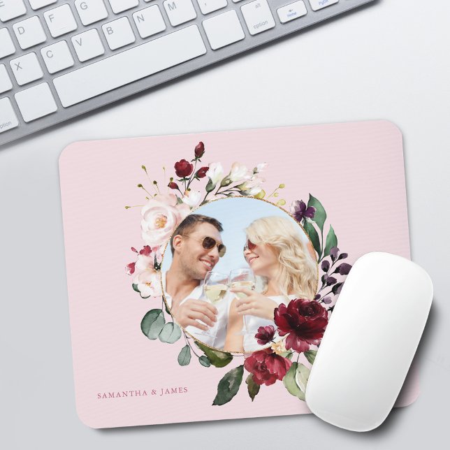 Floral Burgundy Pink Wreath Photo Mouse Mat (Floral Burgundy Pink Wreath Photo Mouse Pad)