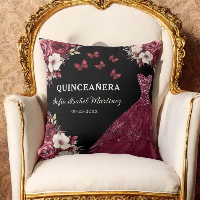 Floral Burgundy Princess Quinceanera Birthday Cushion (Creator Uploaded)