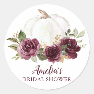 Floral Burgundy Pumpkin Bridal Shower Classic Round Sticker