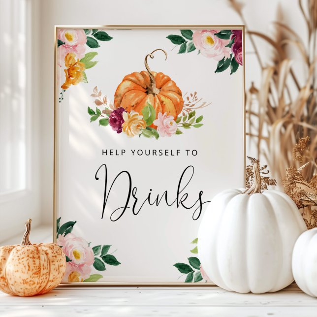 Floral burgundy pumpkin Drinks Poster (Creator Uploaded)