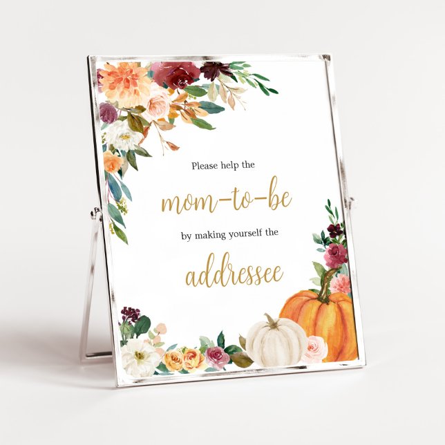 Floral Burgundy Pumpkin Envelope Station Poster (Pumpkin Baby Shower Envelope Station Sign)