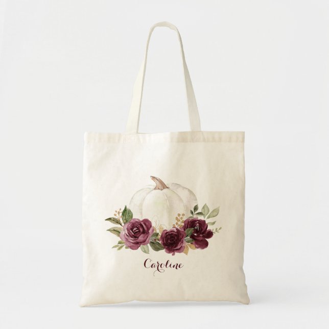 Floral Burgundy Pumpkin Fall Bridesmaids Tote Bag (Front)