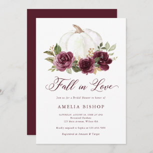 Floral Burgundy Pumpkin Fall in Love Bridal Shower Invitation