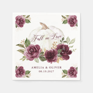 Floral Burgundy Pumpkin Fall in Love Wedding Napkin