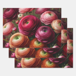 Floral Burgundy Ranunculus Decoupage Wrapping Paper Sheet