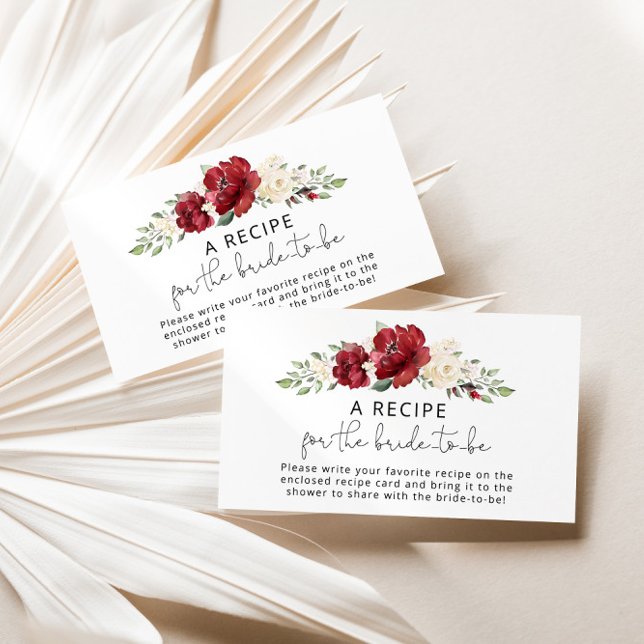 Floral Burgundy Recipe for the bride to be Enclosure Card (Creator Uploaded)