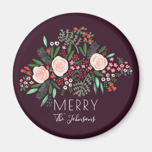 Floral Burgundy Red Christmas Holiday Magnet
