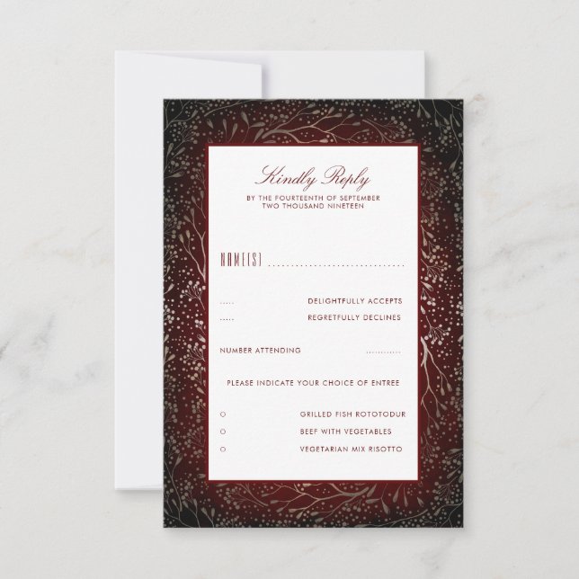 Floral Burgundy Red Vintage Wedding RSVP (Front)