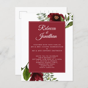 Floral Burgundy Red Wedding Invitation Postcard