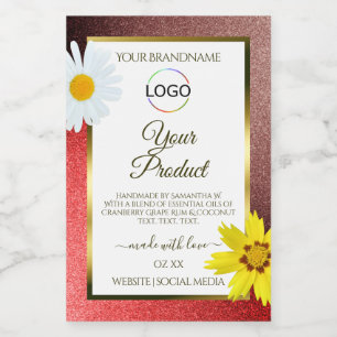 Floral Burgundy Red White Product Labels with Logo