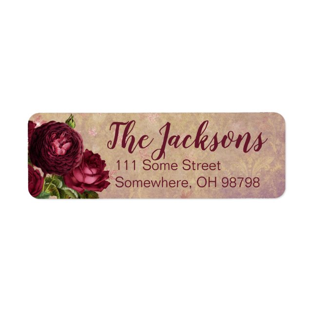 Floral Burgundy Roses Return Address Labels (Front)