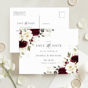 Floral Burgundy Save the Date Invitation Postcard