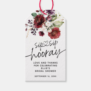 Floral Burgundy Sip Sip Hooray Favour Bridal Showe Gift Tags