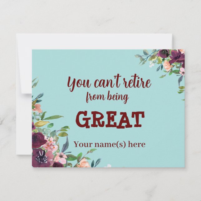 Floral Burgundy Teal Happy Retirement  Card (Front)