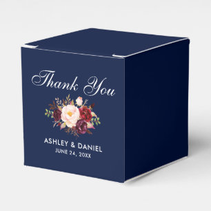 Floral Burgundy Watercolor Blue Wedding Thanks Favour Box
