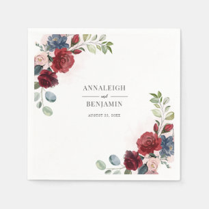 Floral Burgundy Watercolor Foliage Wedding Napkin