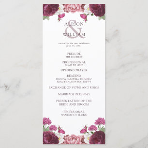 Floral Burgundy Wedding Ceremony Program Programme