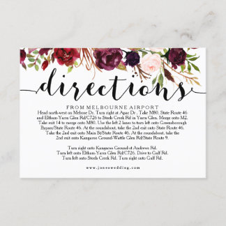 Floral Burgundy Wedding Directions Info Card