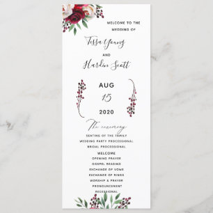 Floral Burgundy Wedding Flat Program Programme