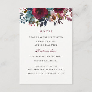 Floral Burgundy Wedding Hotel Accommodation Cards