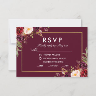 Floral Burgundy Wedding Meal RSVP BG Meal Invitation